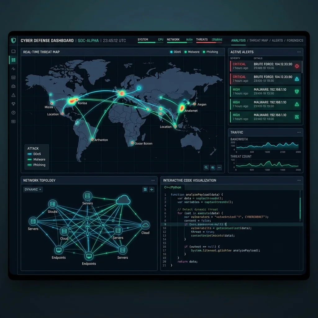 Global threat landscape visualization with critical alert nodes