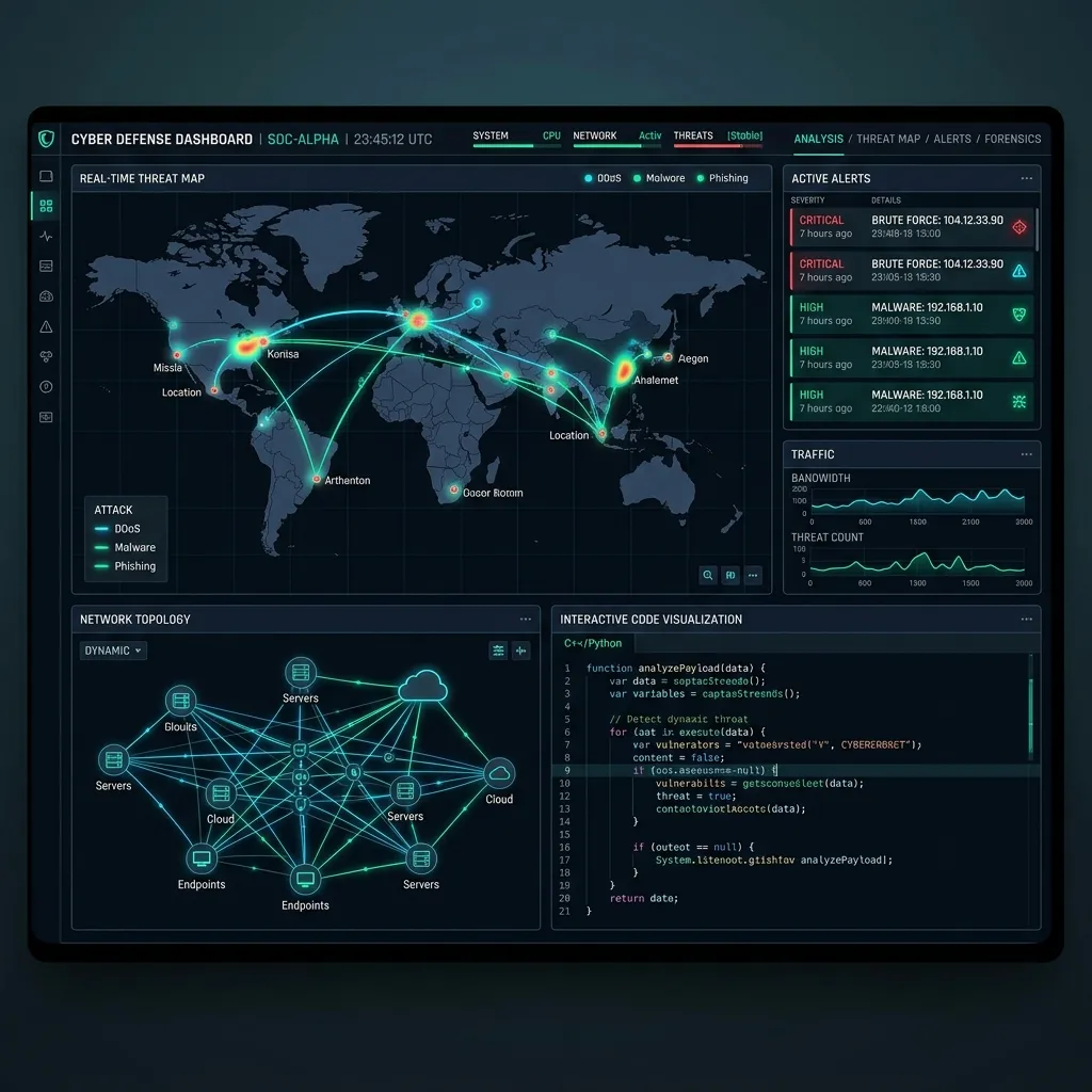 Global threat landscape visualization with critical alert nodes